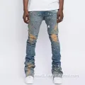 Acid Wash Flare Stacked Distressed Ripped Vintage Jeans